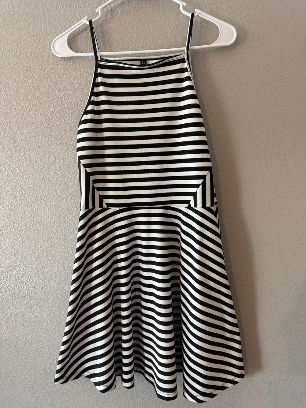 H&M Divided Black and White Striped Tank Skater Style Dress Size 10